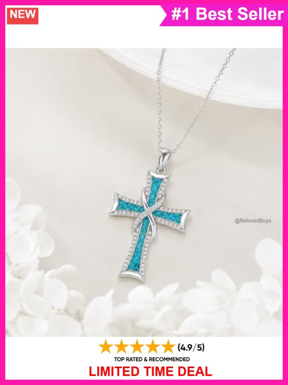 Turquoise Cross Pendant Necklace Silver-Tone Religious Faith Jewelry Gift